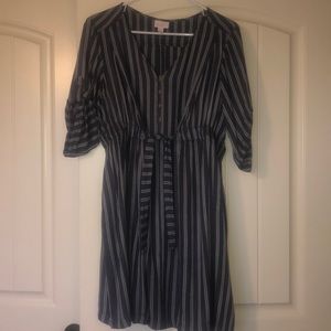 Denim Colored Striped Maternity Dress - Isabel